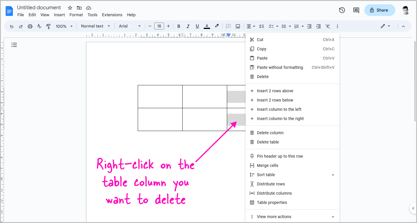 How to Delete a Column in Google Docs