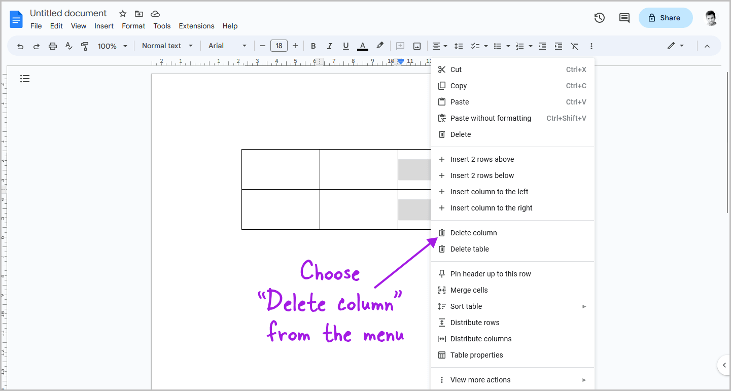 How to Delete a Column in Google Docs