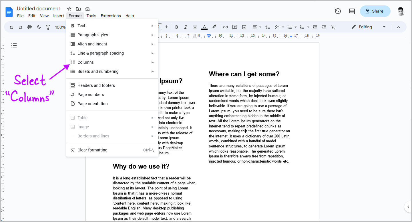 How to Delete a Column in a Document in Google Docs