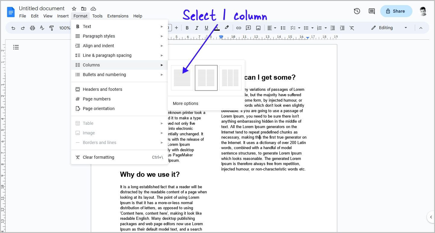 How to Delete a Column in a Document in Google Docs