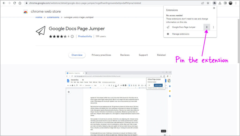 how to jump to next page in google docs