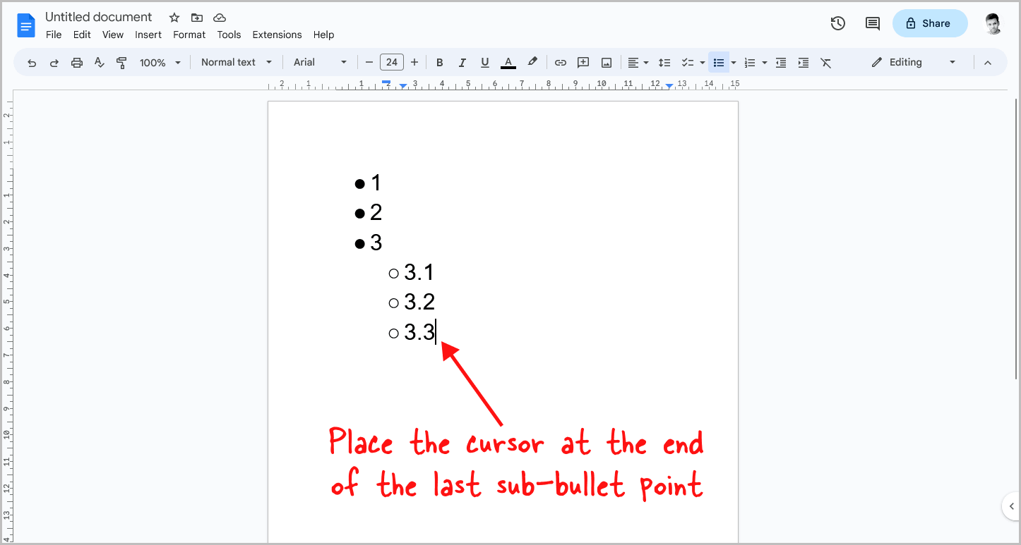 how-to-move-a-bullet-point-back-in-google-docs