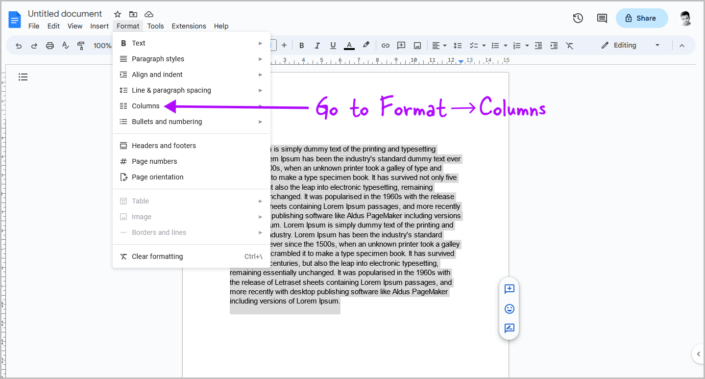 How to Split a Google Doc in Half Vertically