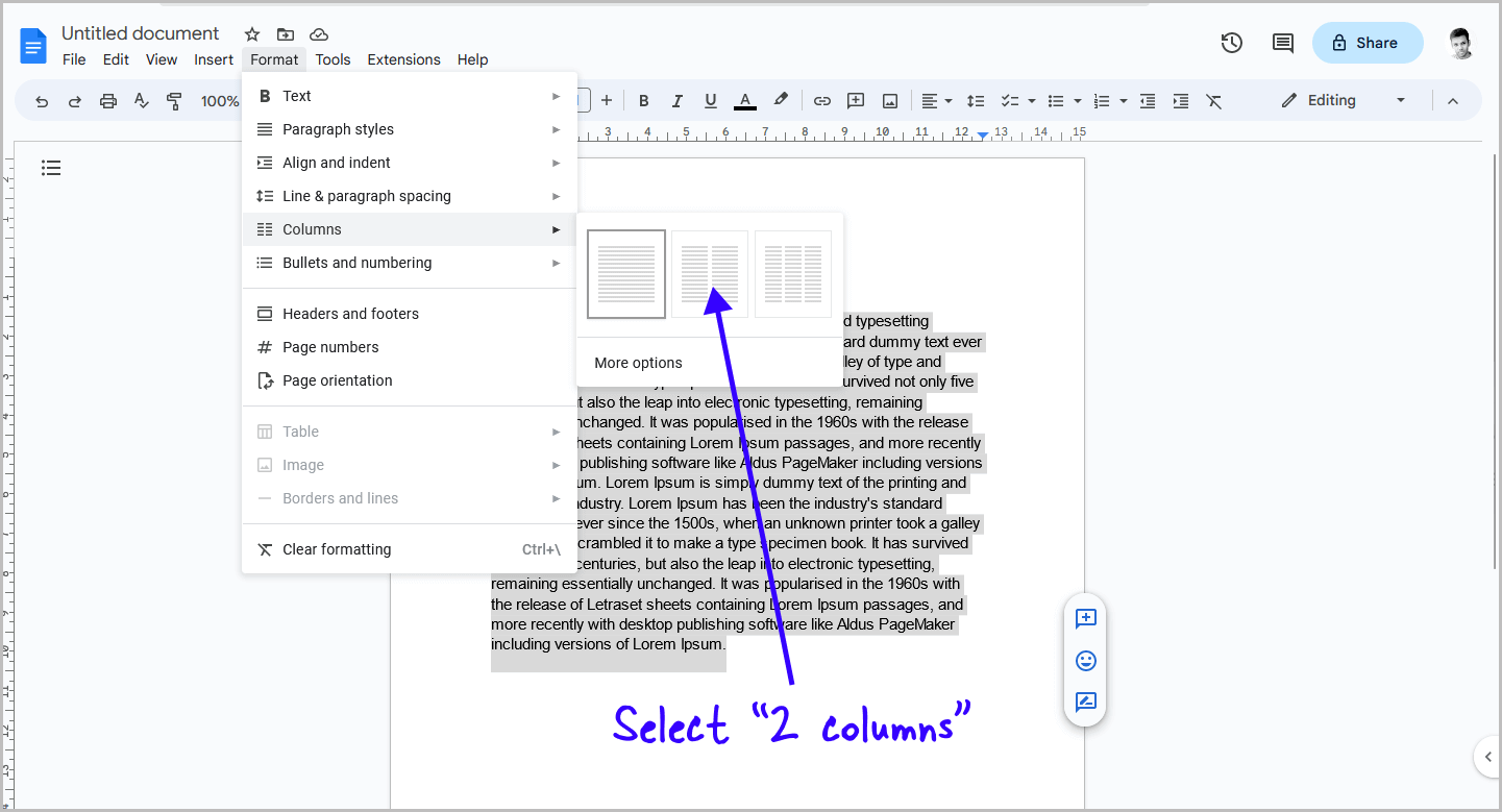 How to Split a Google Doc in Half Vertically