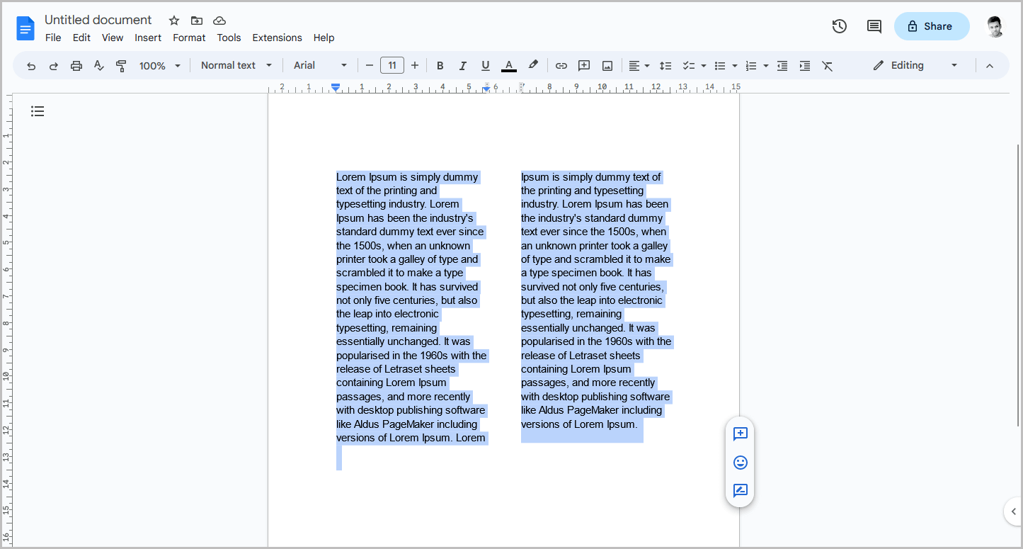 How to Split a Google Doc in Half Vertically