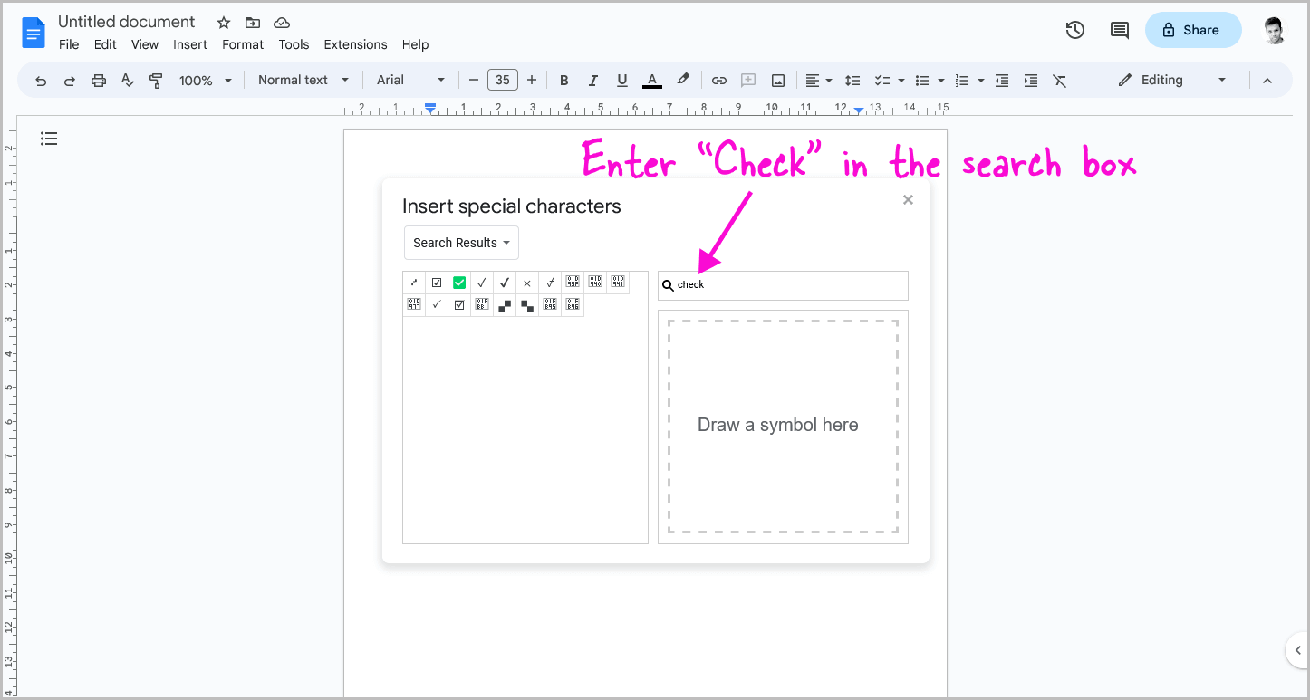 Insert Tick Box Symbol in Google Docs