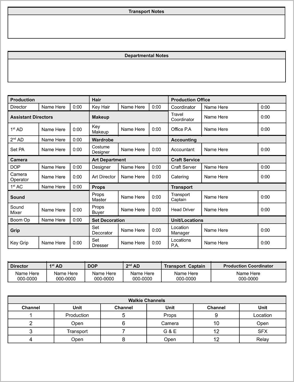 Call Sheet Template Google Docs