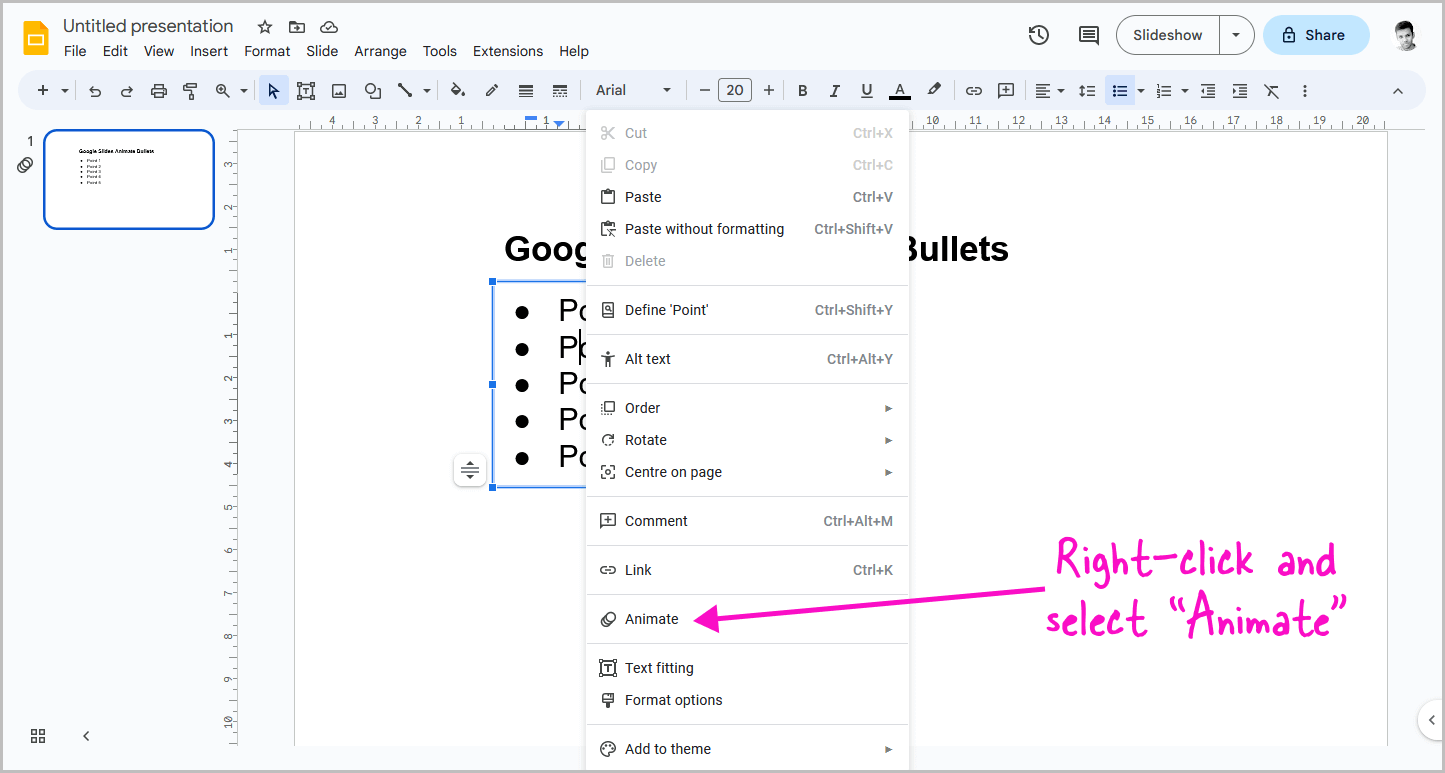 Google Slides Animate Bullets