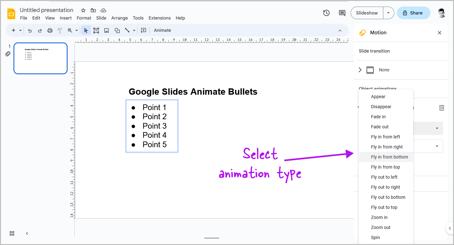 Google Slides Animate Bullets