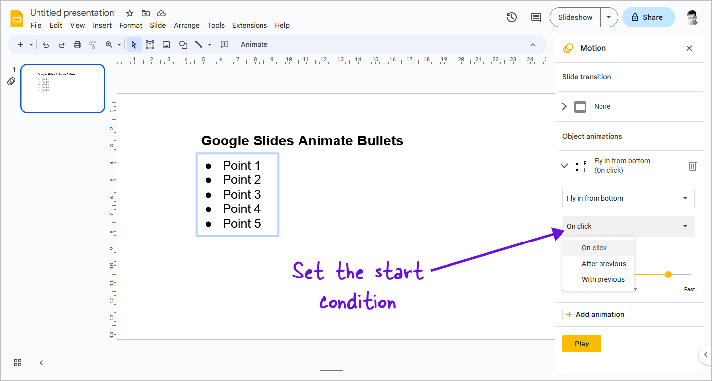 Google Slides Animate Bullets