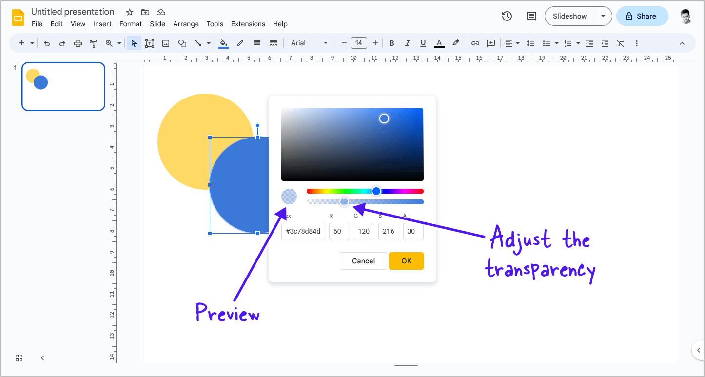 Google Slides Semi Transparent Shape