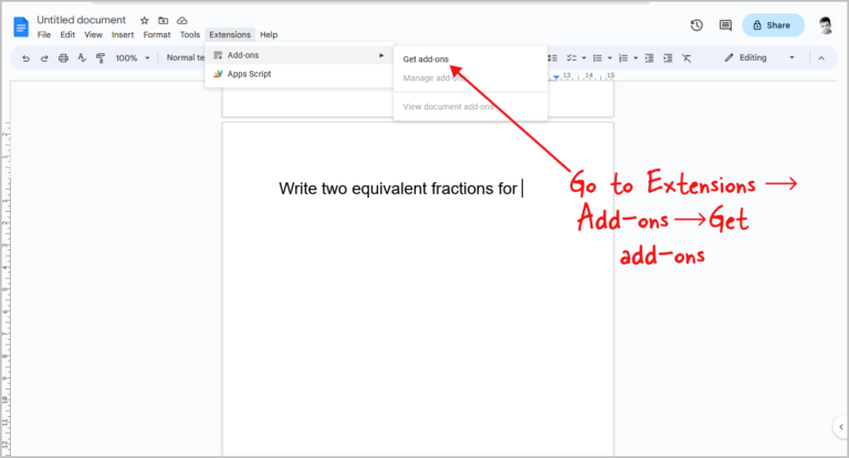 how to add fractions into google docs