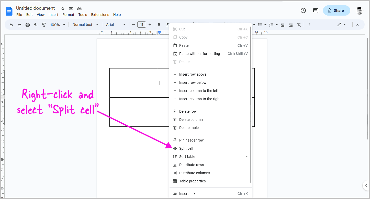 How to Split Cells in Google Docs