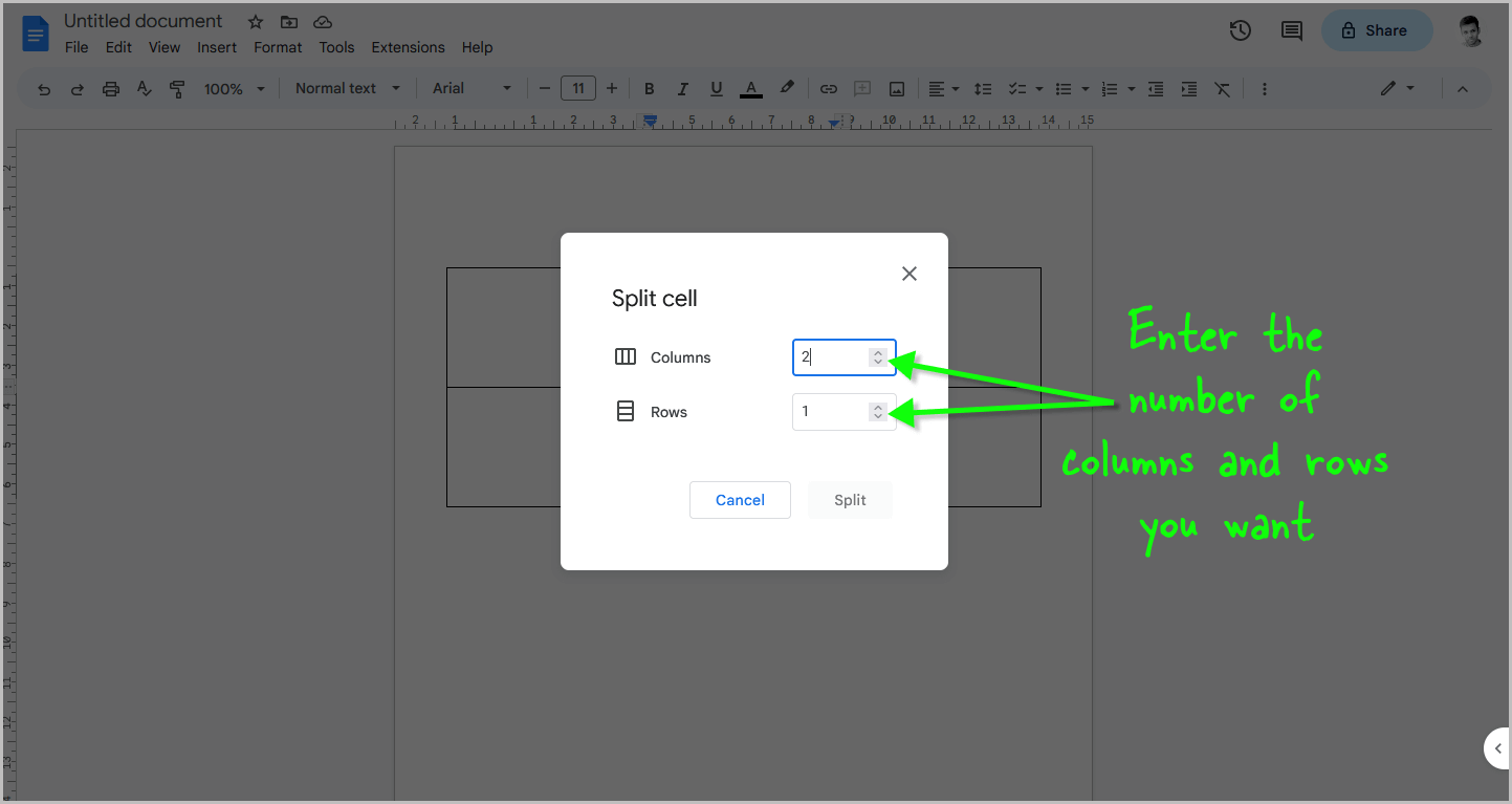 How to Split Cells in Google Docs