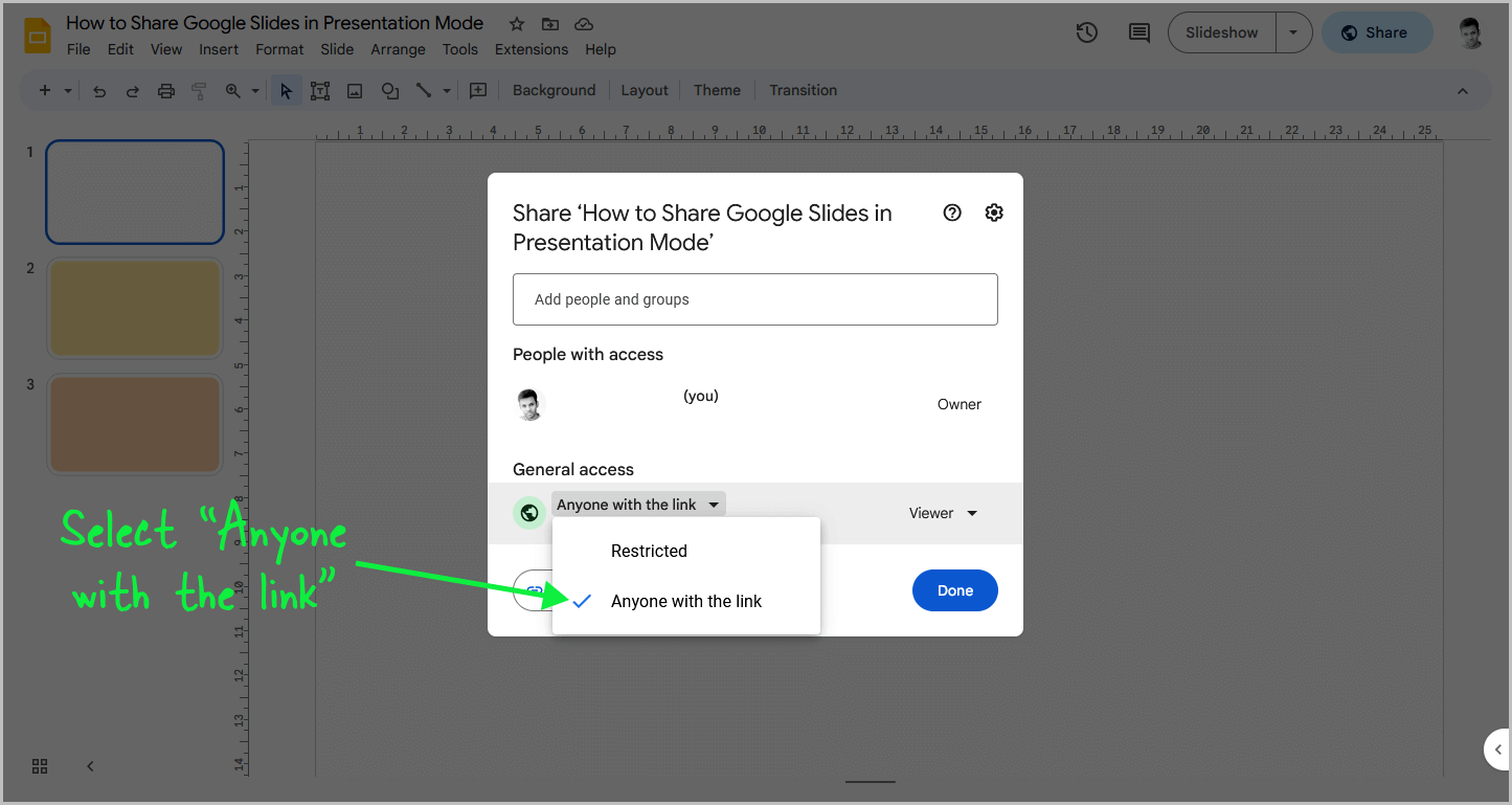 How to Share Google Slides in Presentation Mode