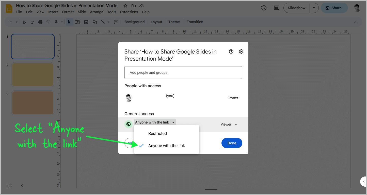 how to have google slides open in presentation mode