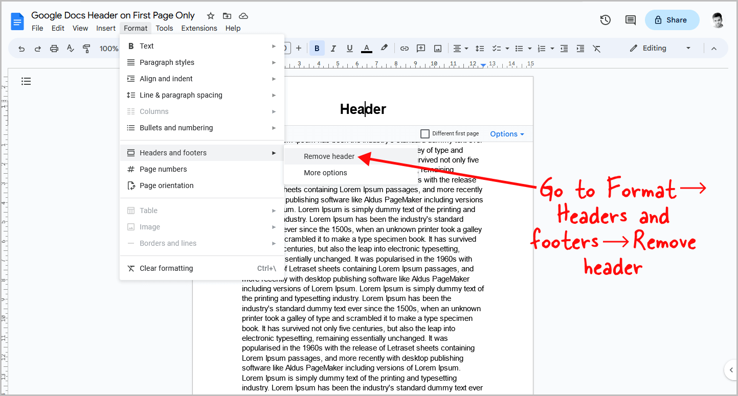 Google Docs Header on First Page Only (6 Easy Steps)