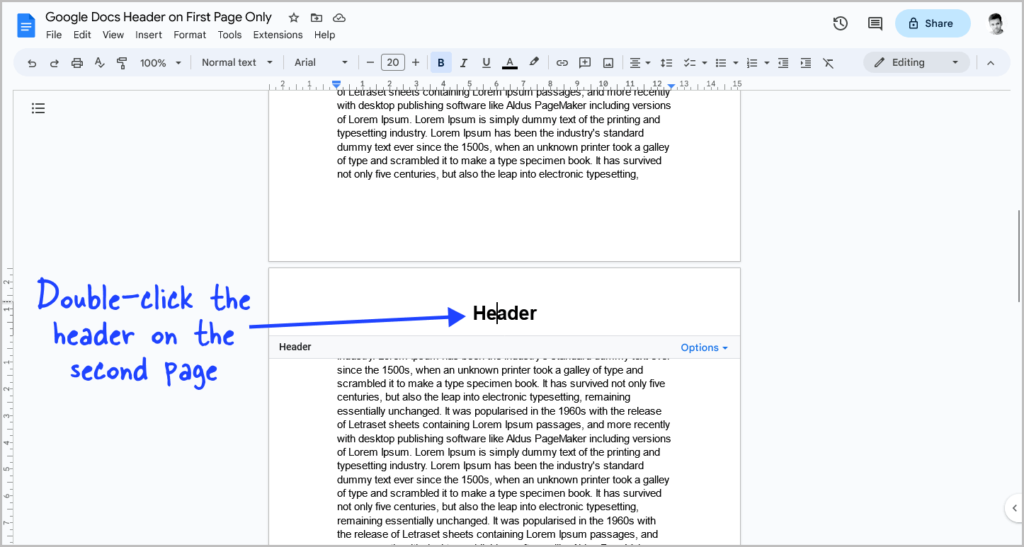 Google Docs Header on First Page Only (6 Easy Steps)