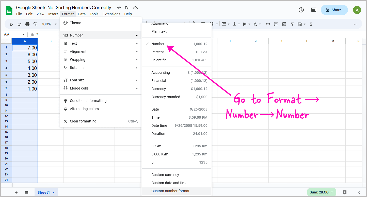 Google Sheets Not Sorting Numbers Correctly