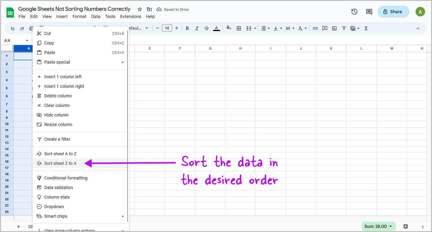 Google Sheets Not Sorting Numbers Correctly