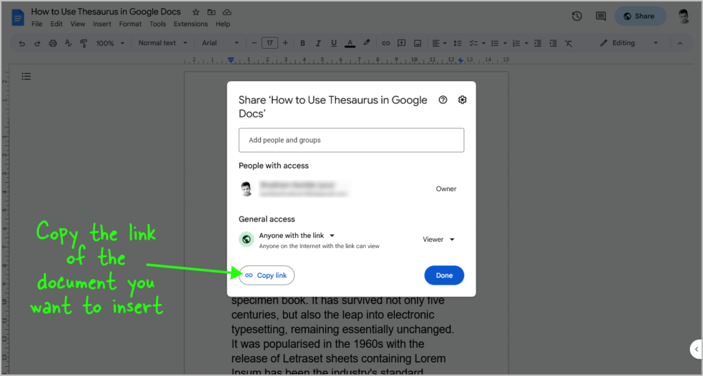 insert link to another google document