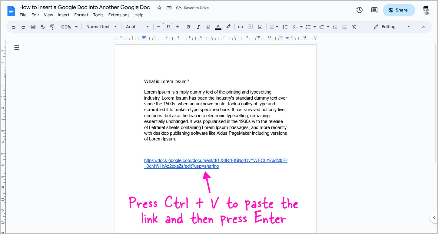 How to Insert a Google Doc Into Another Google Doc