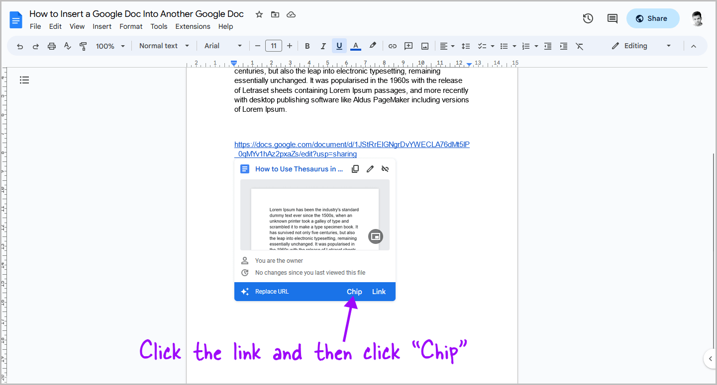 How to Insert a Google Doc Into Another Google Doc