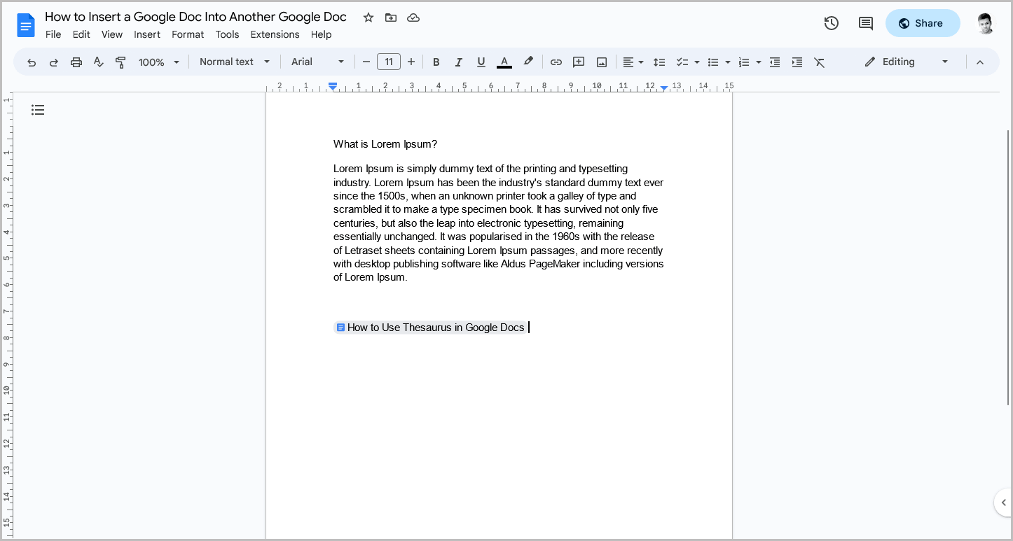 How to Insert a Google Doc Into Another Google Doc