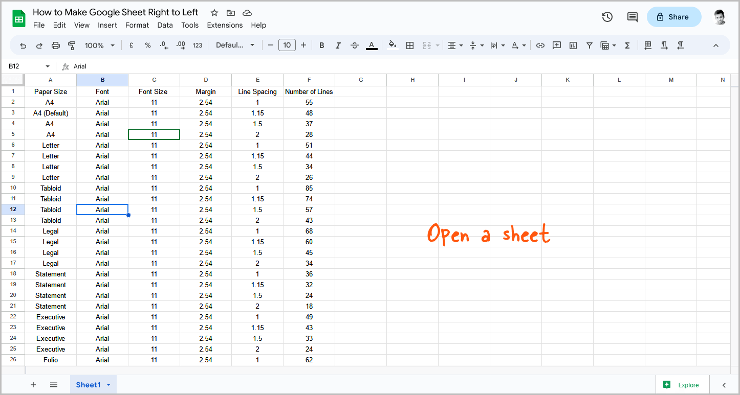 How to Make Google Sheet Right to Left