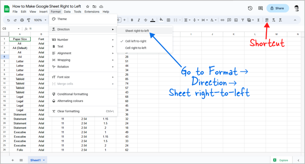 How to Make Google Sheet Right to Left