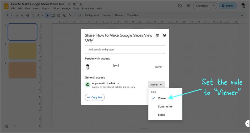 how to make a google slide presentation view only