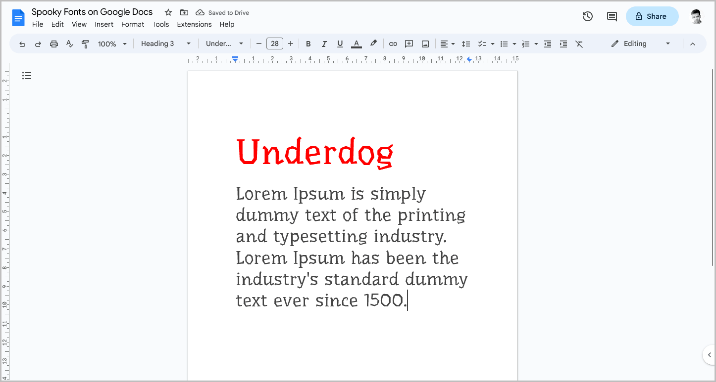 Spooky Fonts on Google Docs