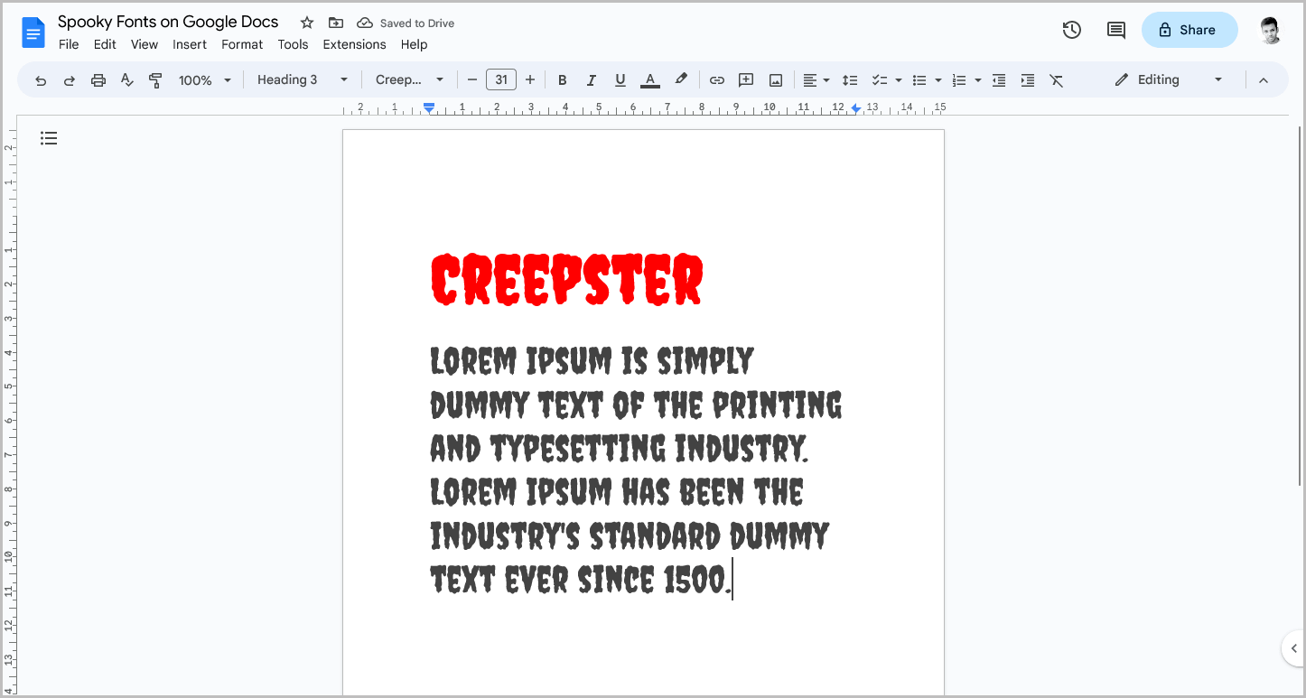 Spooky Fonts on Google Docs