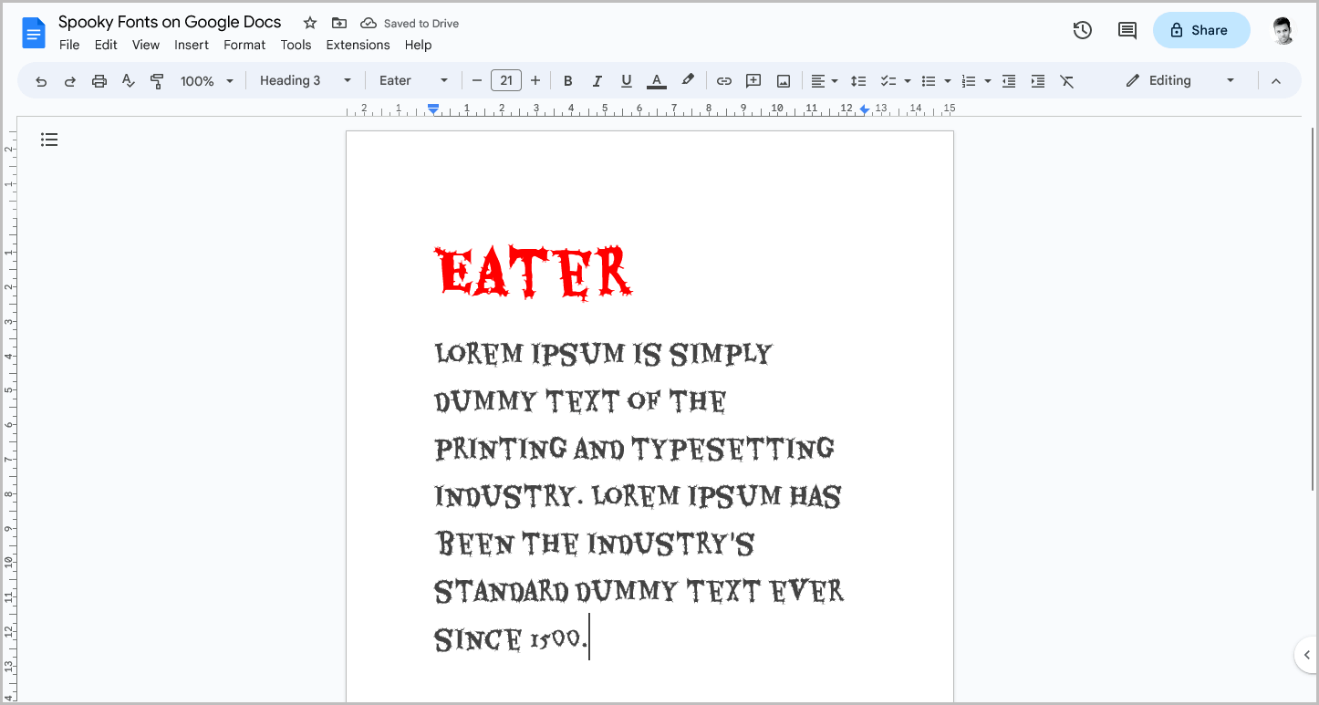 Spooky Fonts on Google Docs