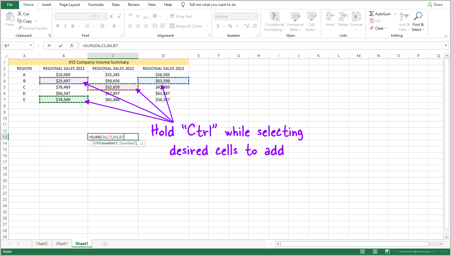 Adding Multiple Cells in Excel