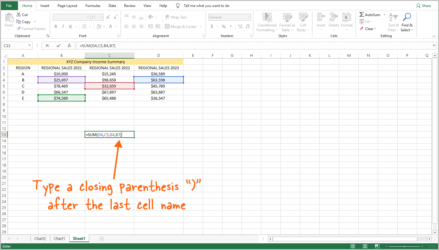 Adding Multiple Cells in Excel
