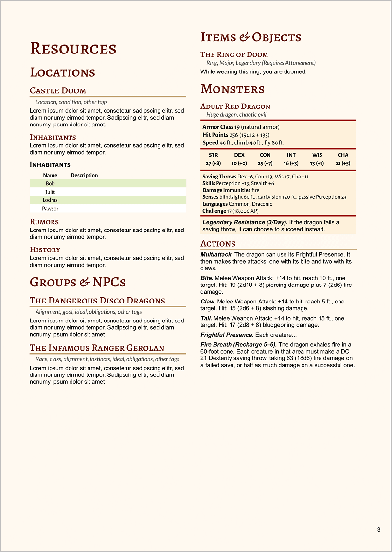 DnD Campaign Template for Google Docs