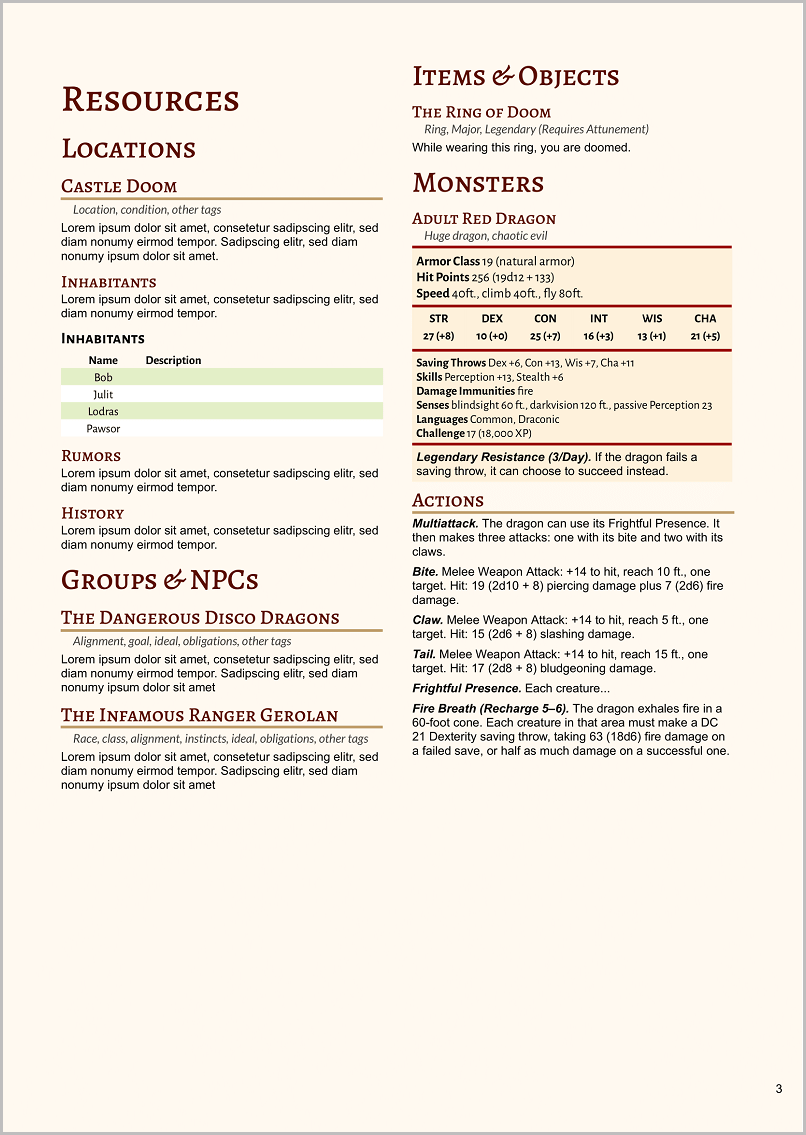 Dnd Campaign Template Google Docs