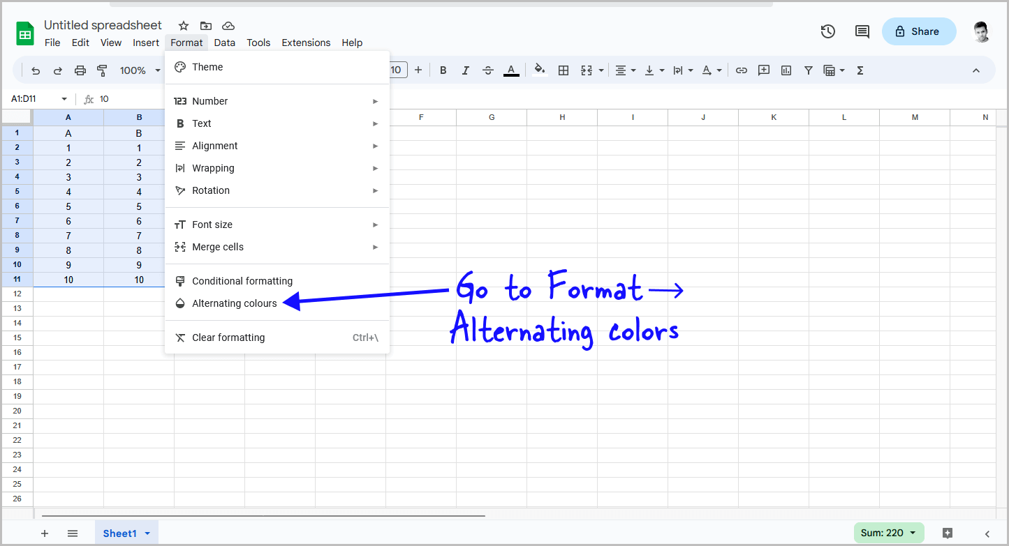 Google Docs Table Alternating Colors