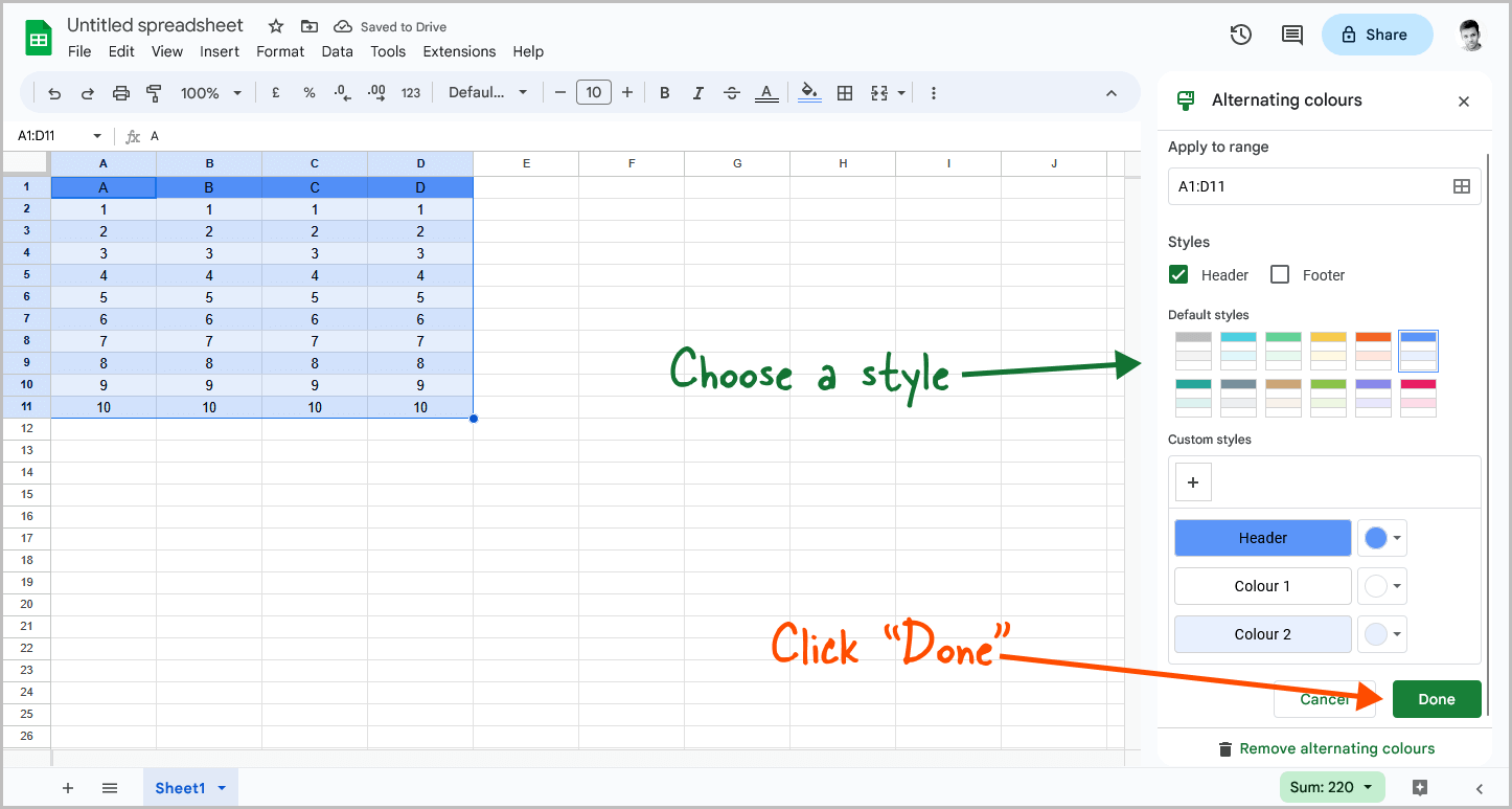 Google Docs Table Alternating Colors