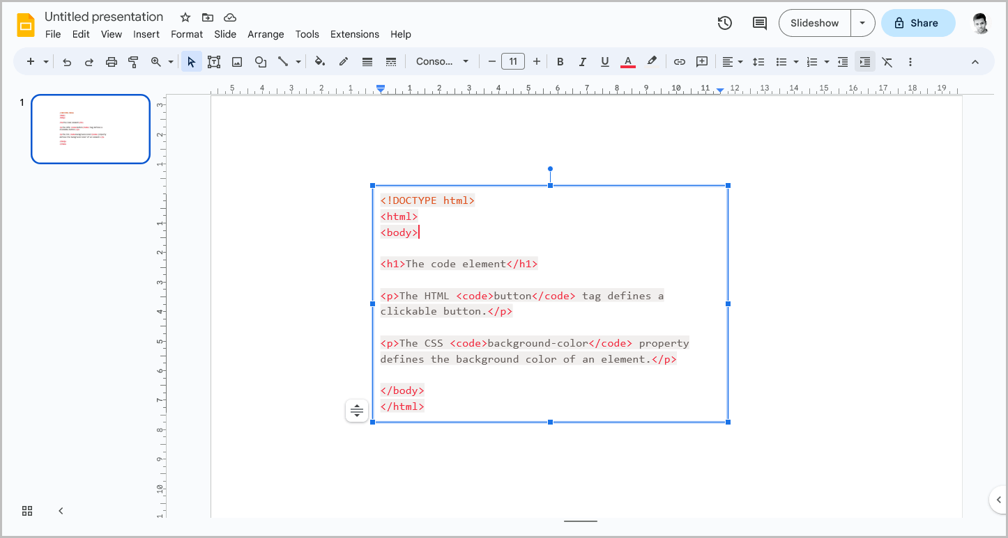 Google Slides Code Block