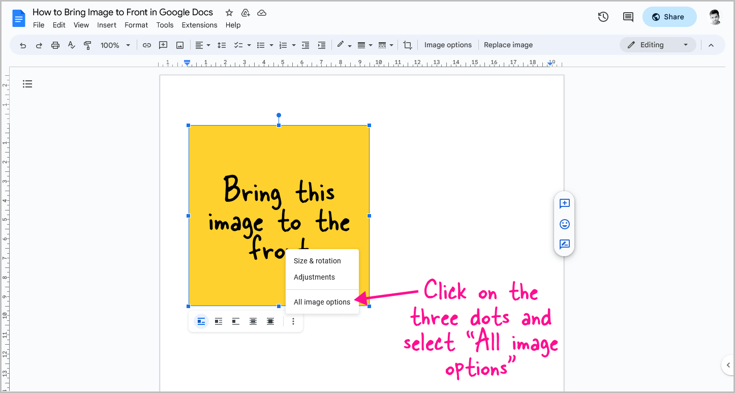 How to Bring Image to Front in Google Docs