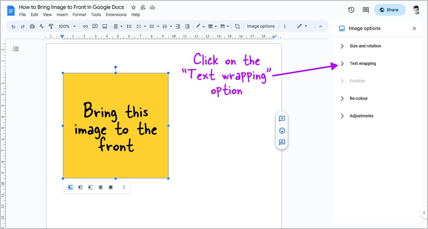 How to Bring Image to Front in Google Docs