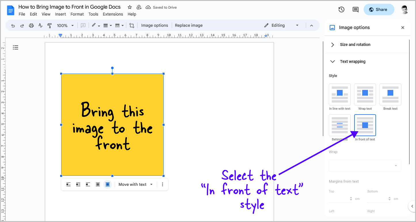 How to Bring Image to Front in Google Docs