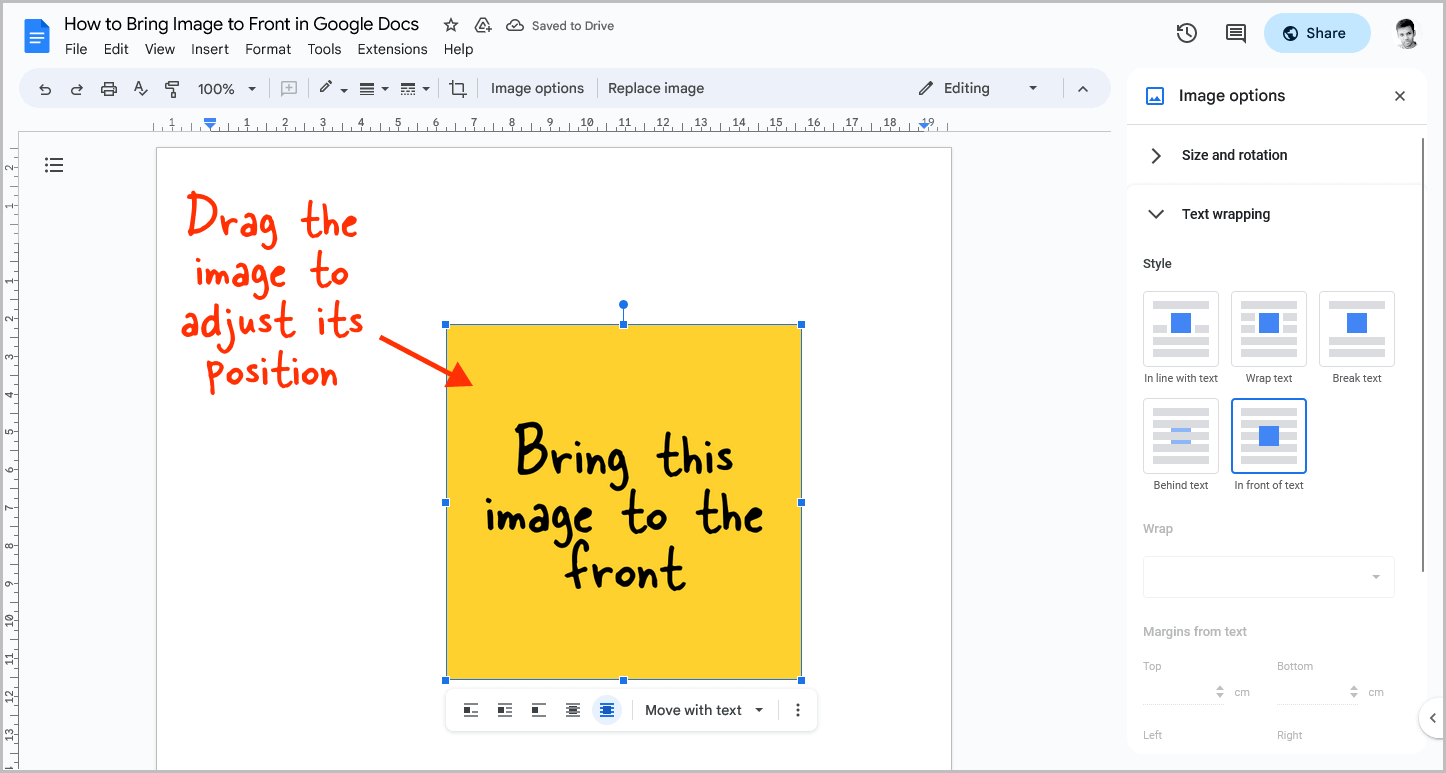 How to Bring Image to Front in Google Docs