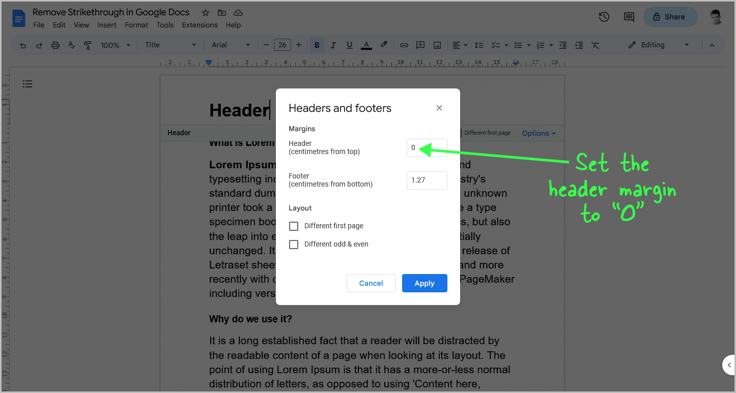 How to Remove Header Space in Google Docs