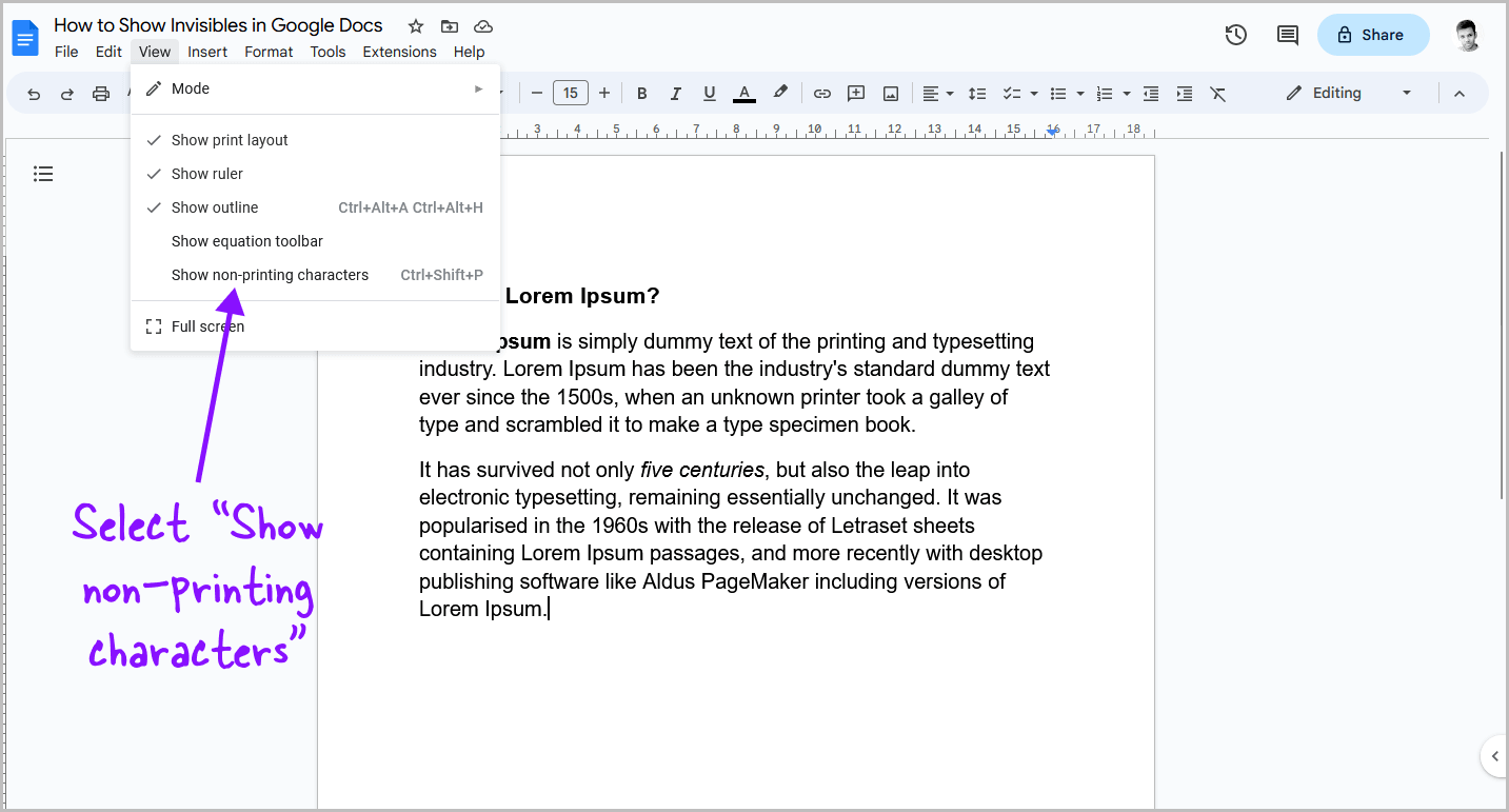 How to Show Invisibles in Google Docs