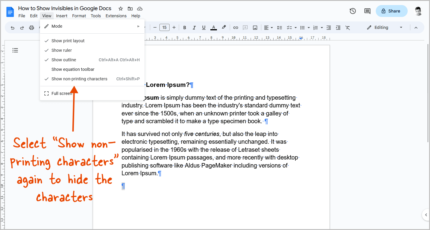 How to Show Invisibles in Google Docs