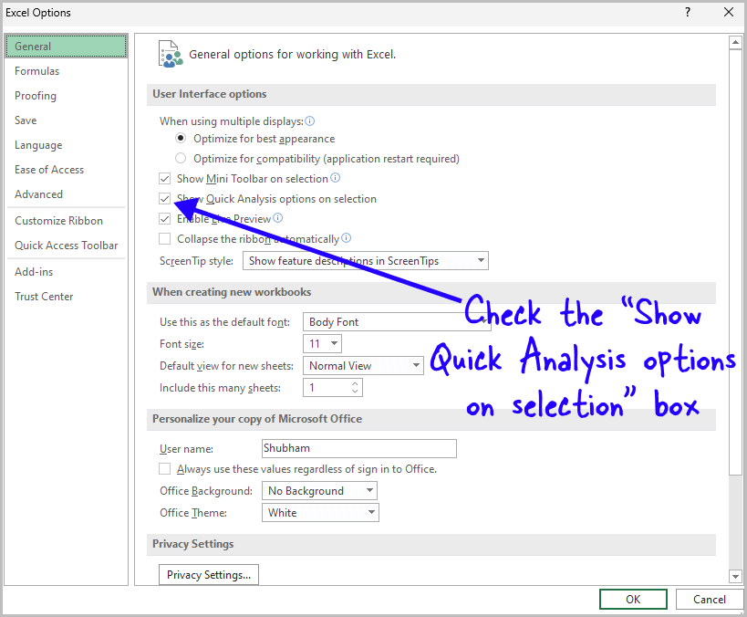 Quick Analysis Tool Excel Not Showing Up Mac