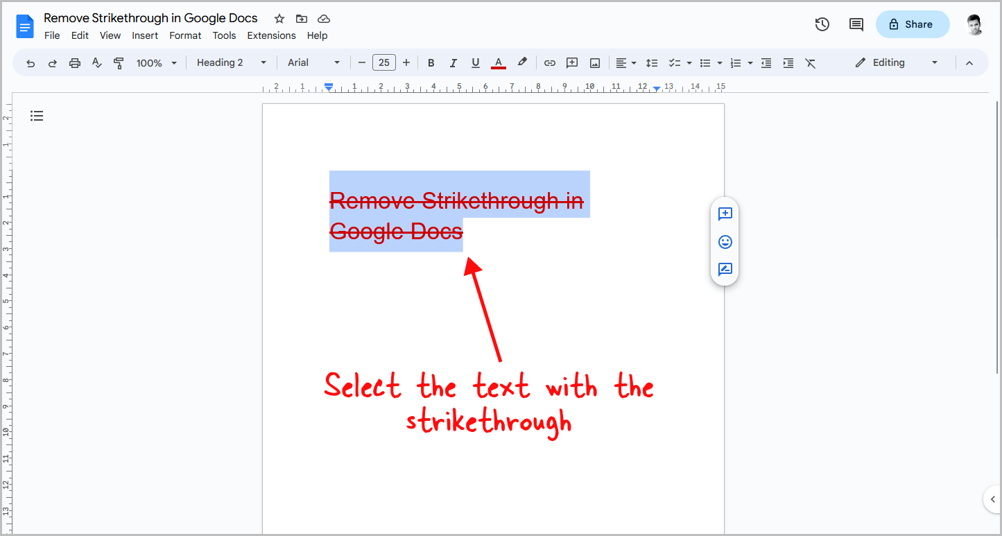 remove strikethrough google docs checklist